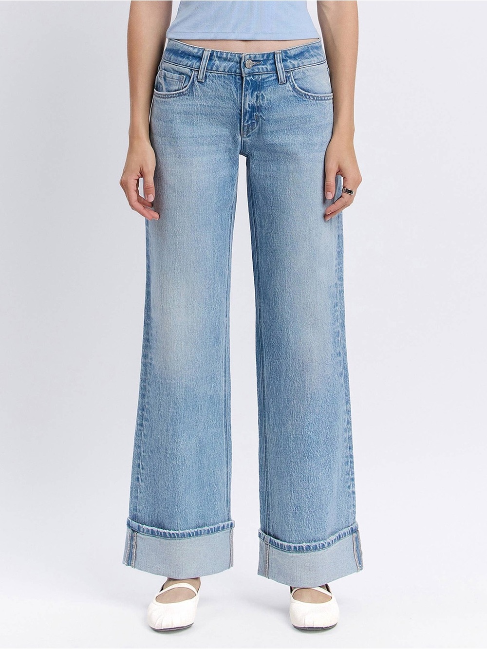 VERVET LOW RISE CUFFED BAGGY WIDE JEANS | LONDON